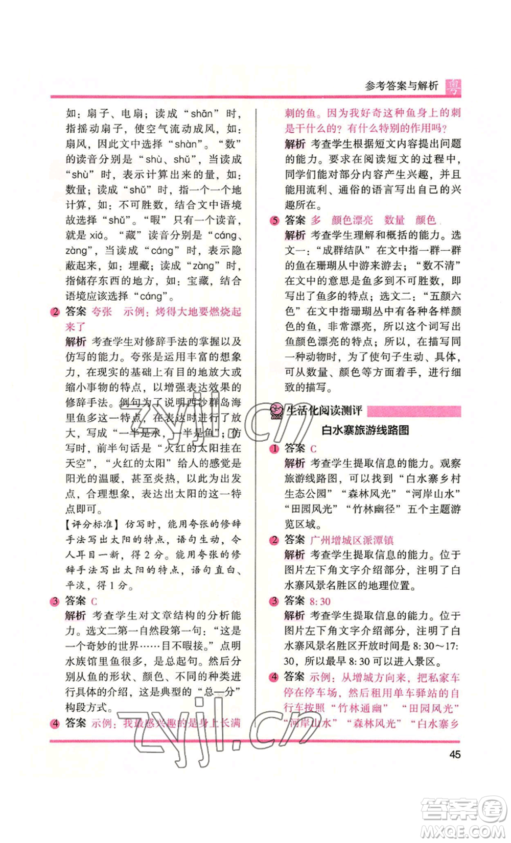 江蘇鳳凰文藝出版社2022木頭馬閱讀力測評三年級語文人教版A版廣東專版參考答案