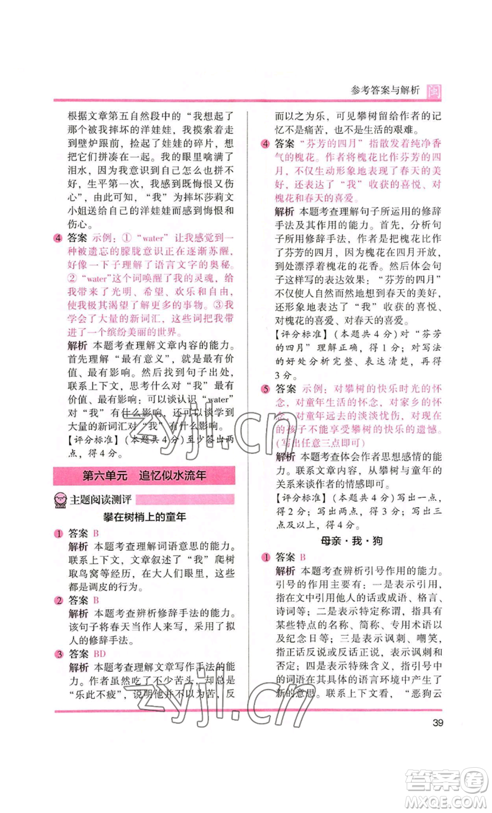 鷺江出版社2022木頭馬閱讀力測(cè)評(píng)四年級(jí)語(yǔ)文人教版A版福建專版參考答案