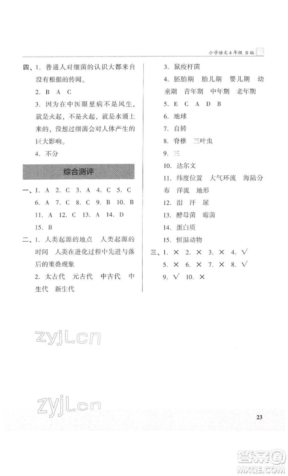 鷺江出版社2022木頭馬閱讀力測評四年級語文人教版B版福建專版參考答案