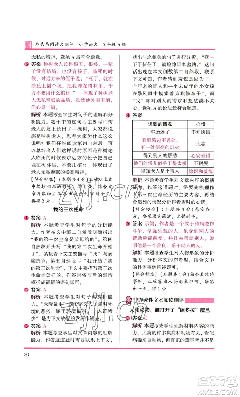 鷺江出版社2022木頭馬閱讀力測(cè)評(píng)五年級(jí)語文人教版A版福建專版參考答案