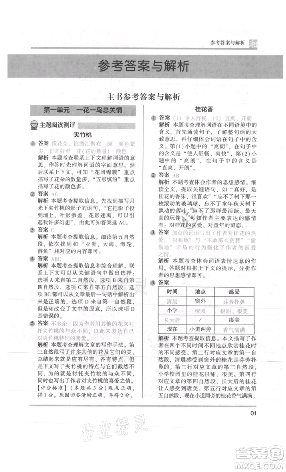 江蘇鳳凰文藝出版社2022木頭馬閱讀力測(cè)評(píng)五年級(jí)語(yǔ)文人教版A版湖南專版參考答案