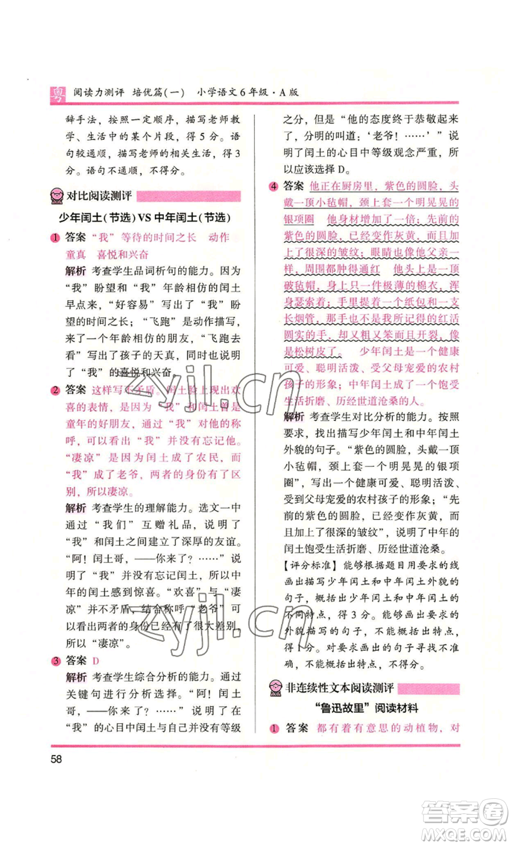 江蘇鳳凰文藝出版社2022木頭馬閱讀力測(cè)評(píng)六年級(jí)語(yǔ)文人教版A本廣東專版參考答案