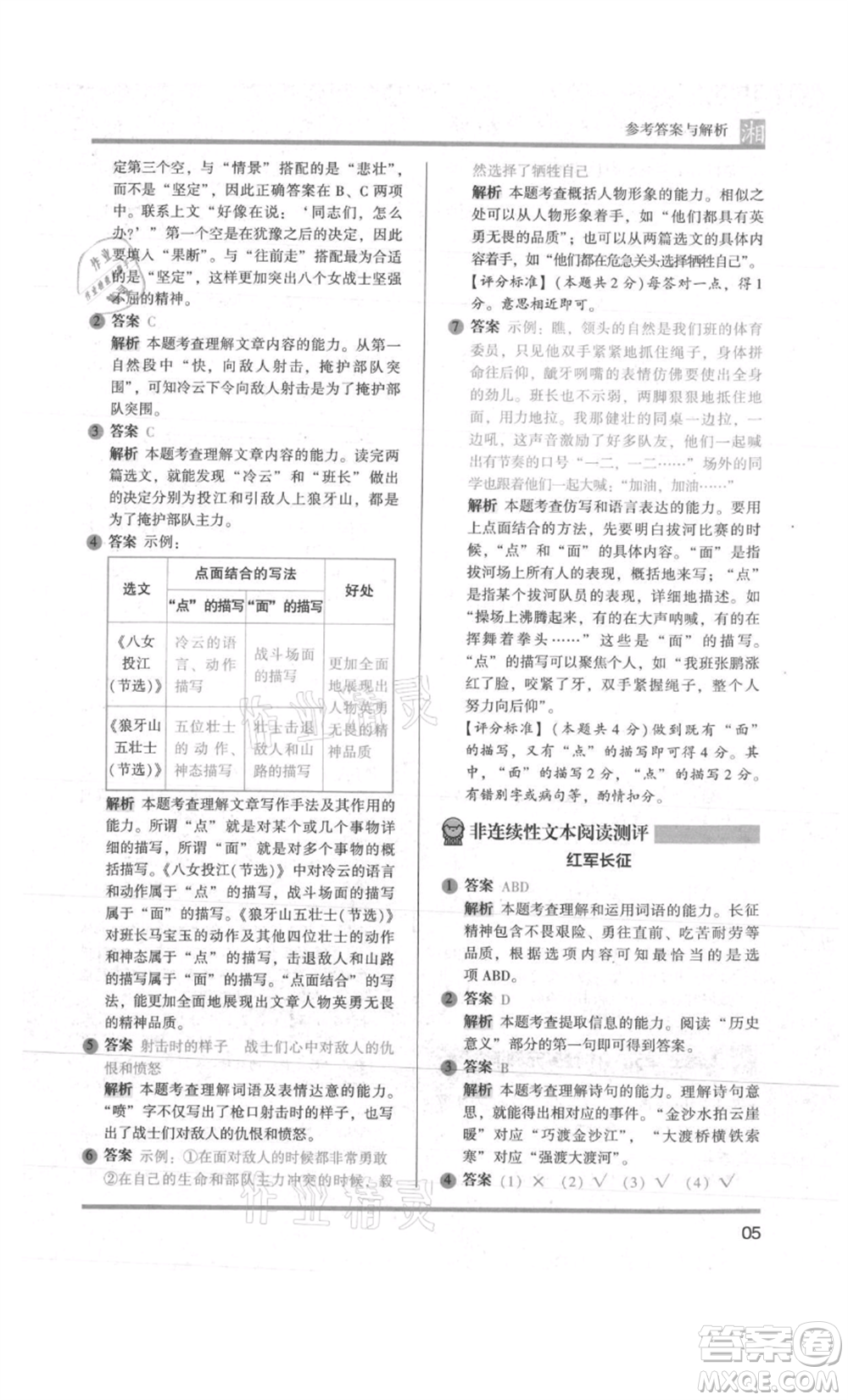江蘇鳳凰文藝出版社2022木頭馬閱讀力測評六年級語文人教版A版湖南專版參考答案