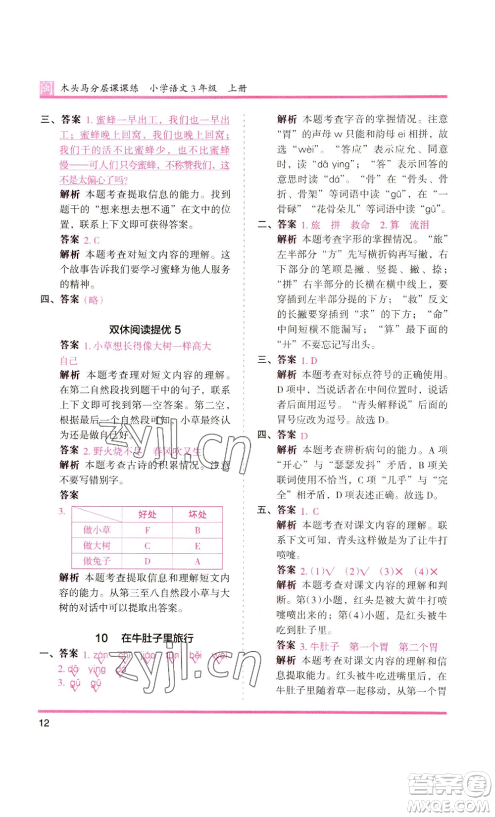 鷺江出版社2022木頭馬分層課課練三年級(jí)上冊(cè)語(yǔ)文部編版福建專版參考答案