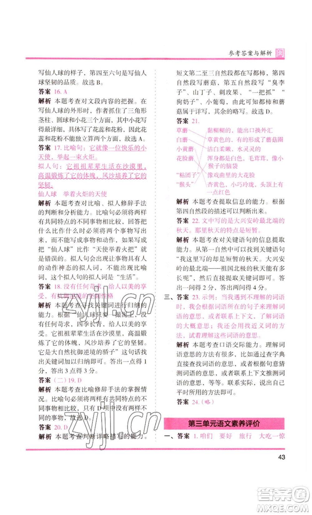 鷺江出版社2022木頭馬分層課課練三年級(jí)上冊(cè)語(yǔ)文部編版福建專版參考答案