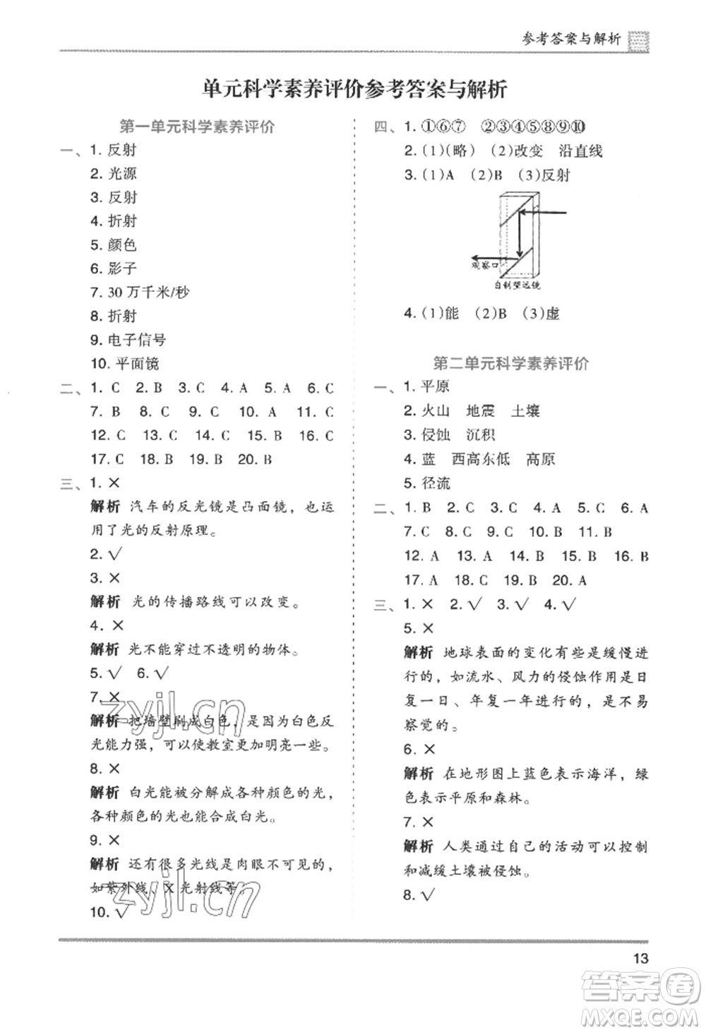 湖南師范大學(xué)出版社2022木頭馬分層課課練五年級上冊科學(xué)教科版參考答案