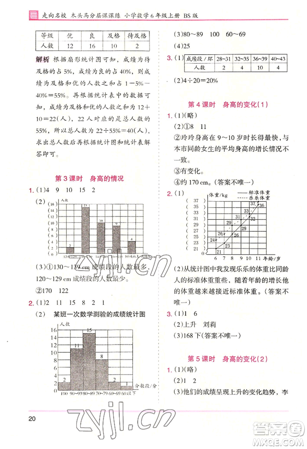 湖南師范大學(xué)出版社2022木頭馬分層課課練六年級(jí)上冊(cè)數(shù)學(xué)北師大版參考答案