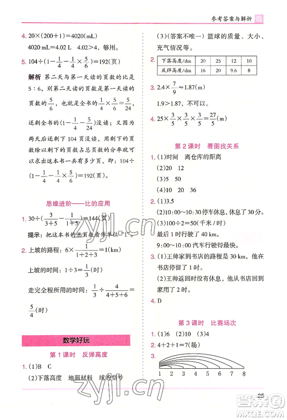 湖南師范大學(xué)出版社2022木頭馬分層課課練六年級(jí)上冊(cè)數(shù)學(xué)北師大版參考答案