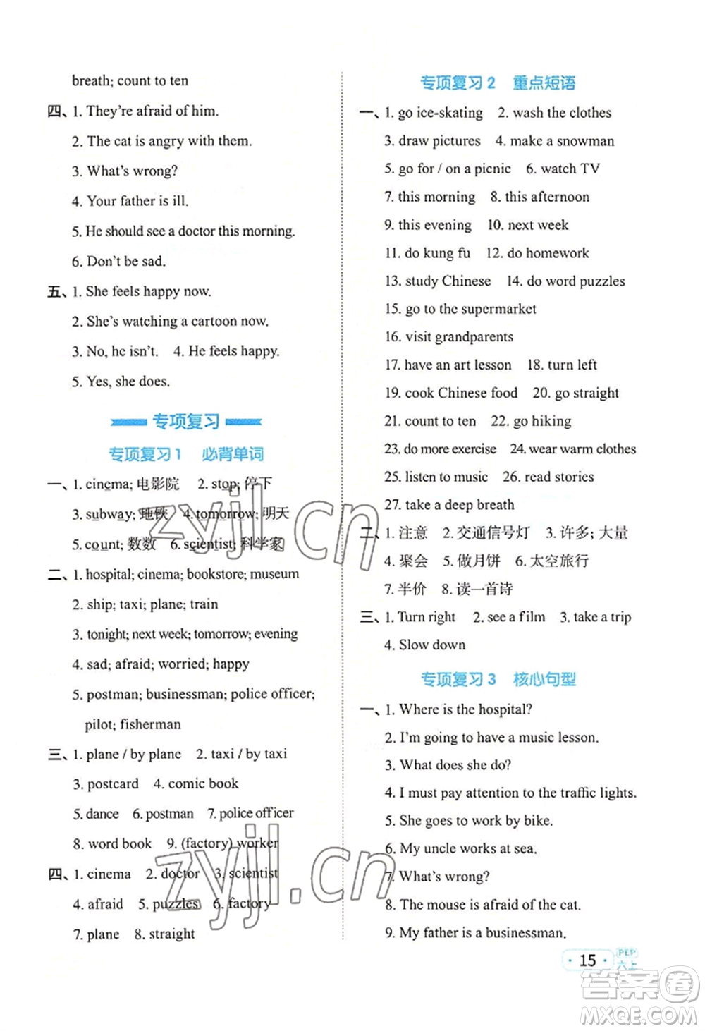 江西教育出版社2022陽光同學(xué)默寫小達(dá)人六年級(jí)上冊英語人教版參考答案