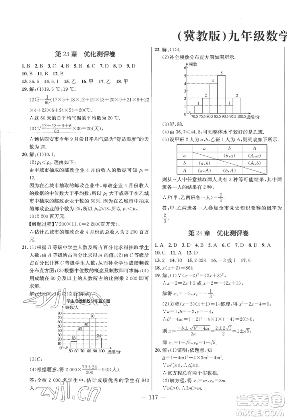 吉林教育出版社2022創(chuàng)新思維全程備考金題一卷通九年級(jí)數(shù)學(xué)冀教版參考答案