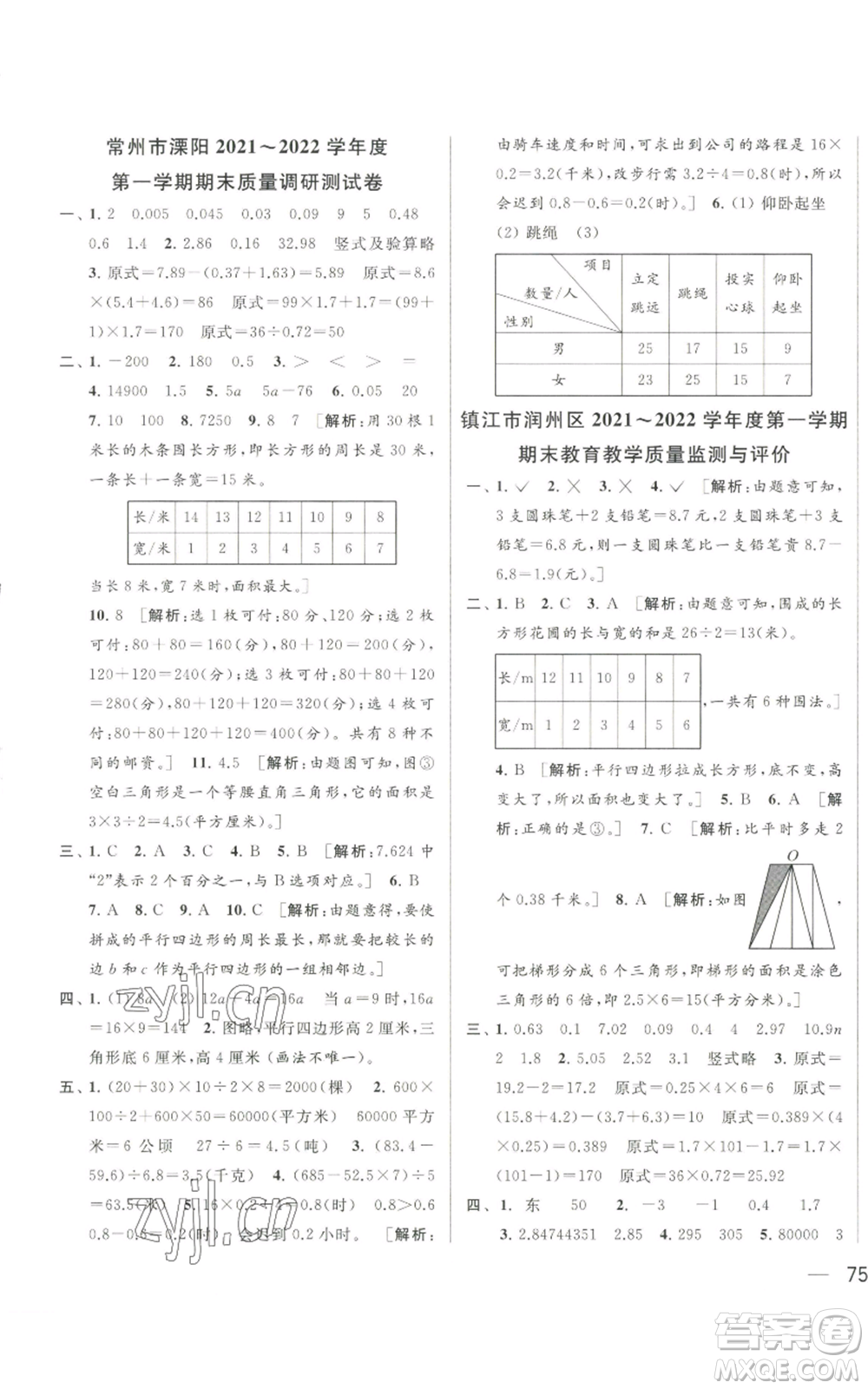 北京教育出版社2022同步跟蹤全程檢測(cè)五年級(jí)上冊(cè)數(shù)學(xué)江蘇版參考答案