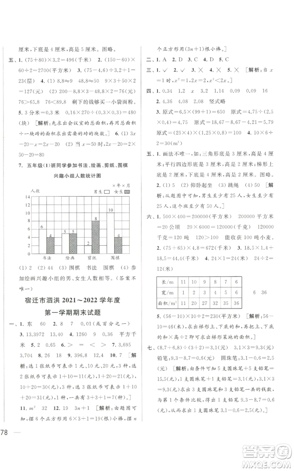 北京教育出版社2022同步跟蹤全程檢測(cè)五年級(jí)上冊(cè)數(shù)學(xué)江蘇版參考答案