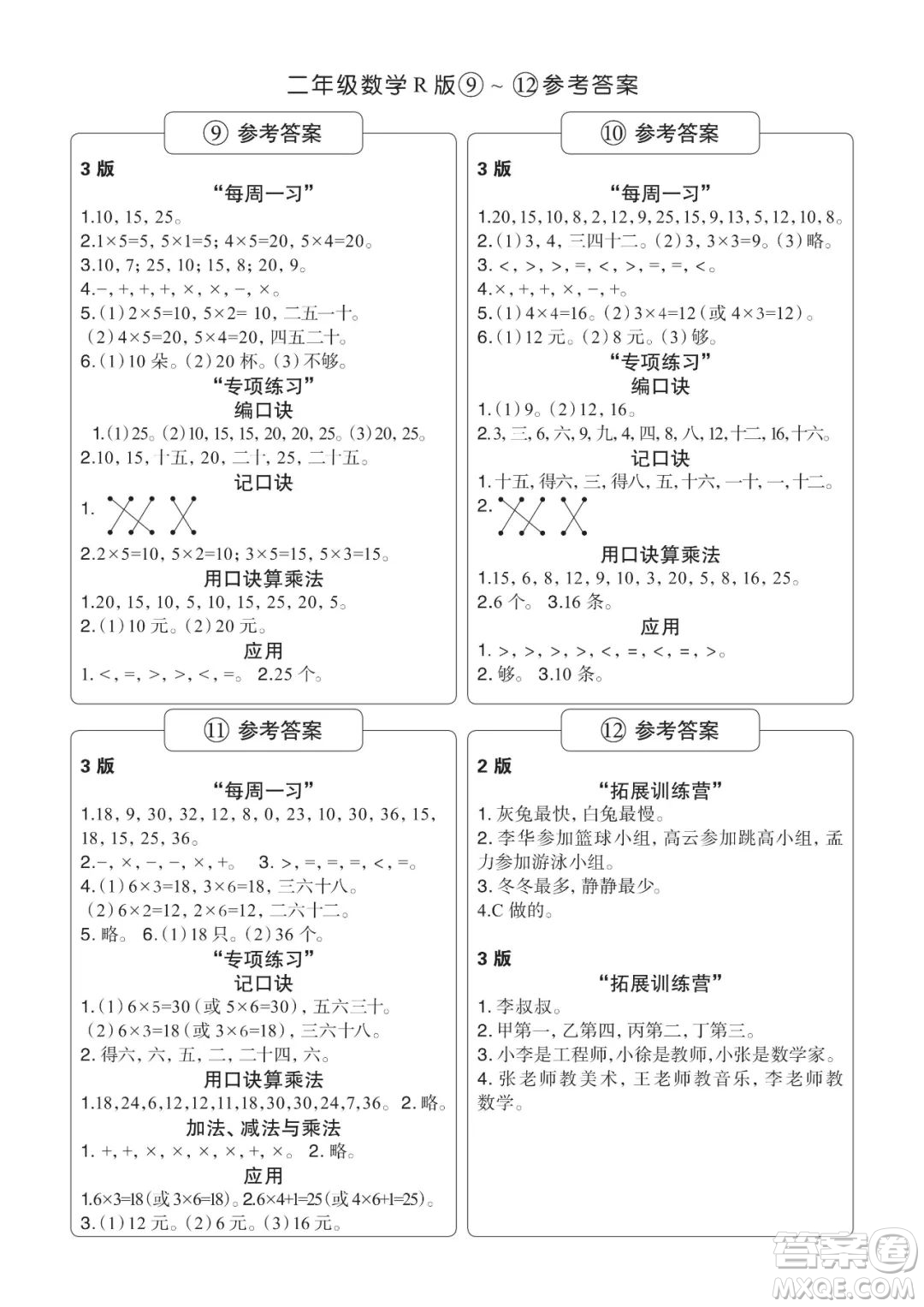 時代學習報數學周刊2022-2023學年度二年級人教版9-20期答案