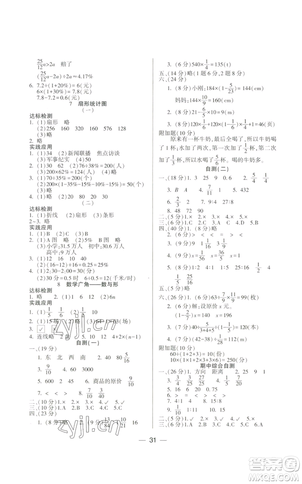 希望出版社2022新課標(biāo)兩導(dǎo)兩練高效學(xué)案六年級上冊數(shù)學(xué)人教版參考答案