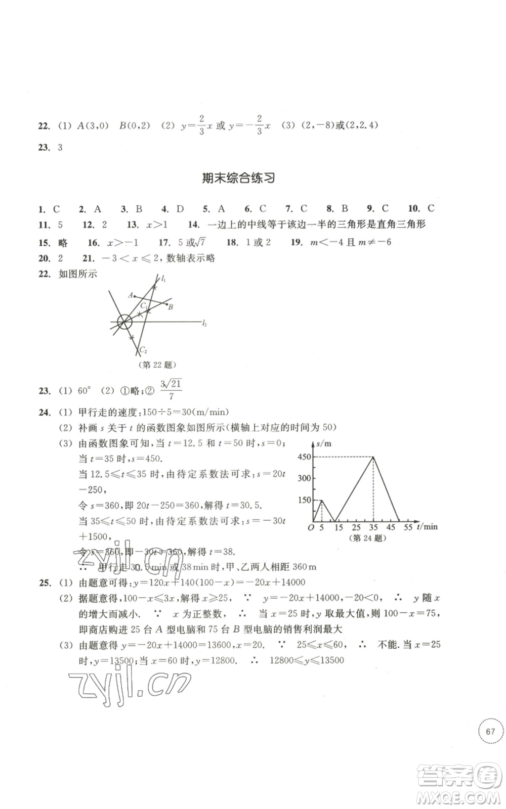 浙江教育出版社2022單元學(xué)習(xí)指導(dǎo)與練習(xí)八年級(jí)上冊(cè)數(shù)學(xué)人教版參考答案