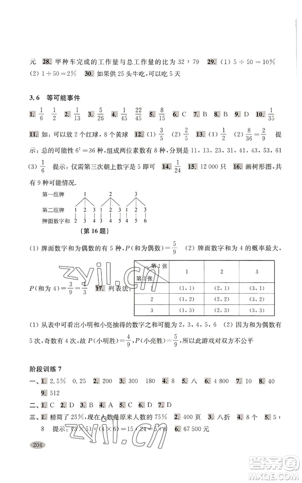 上海科學(xué)技術(shù)出版社2022新思路輔導(dǎo)與訓(xùn)練六年級上冊數(shù)學(xué)通用版參考答案