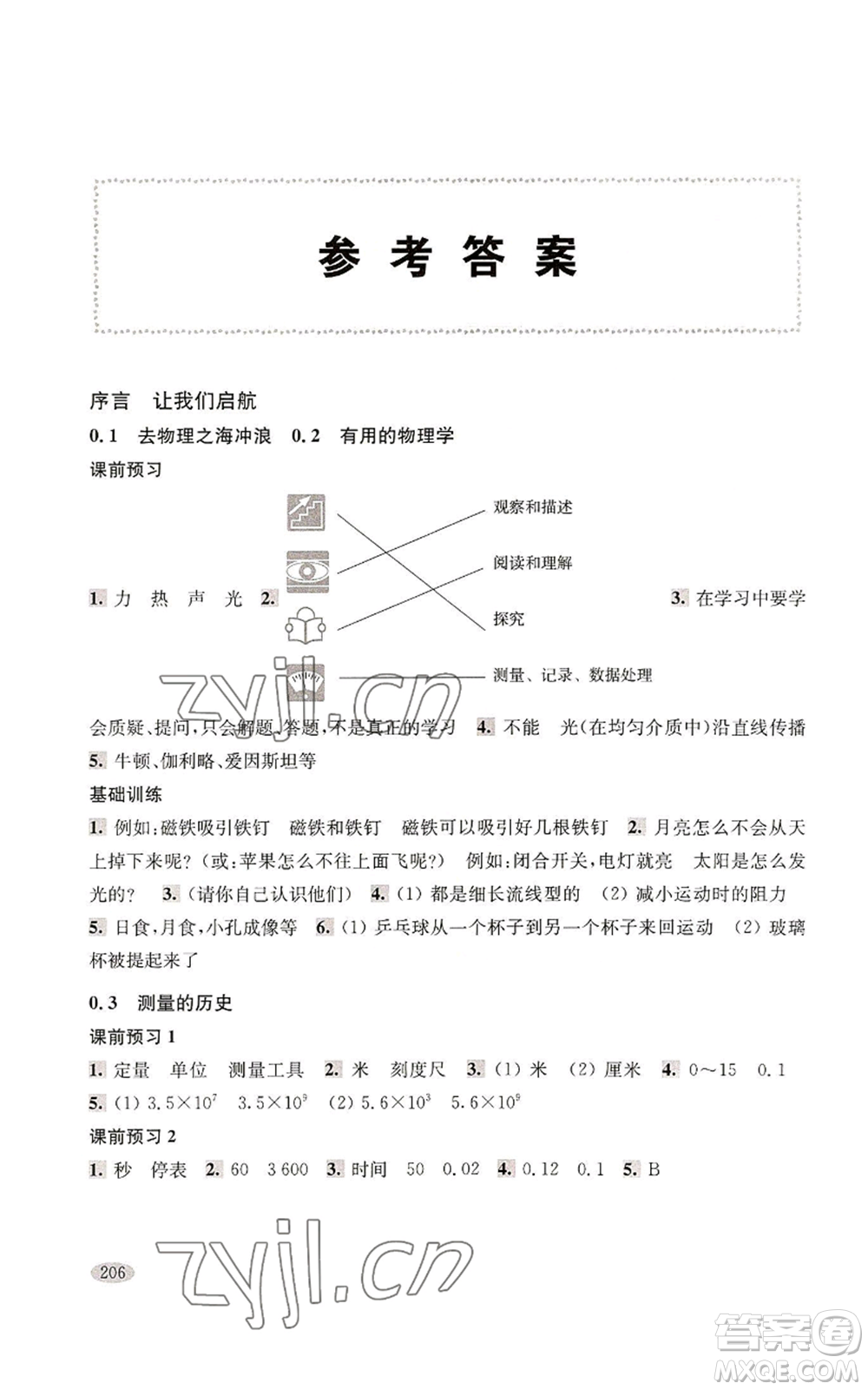 上?？茖W(xué)技術(shù)出版社2022新思路輔導(dǎo)與訓(xùn)練八年級(jí)上冊(cè)物理通用版參考答案