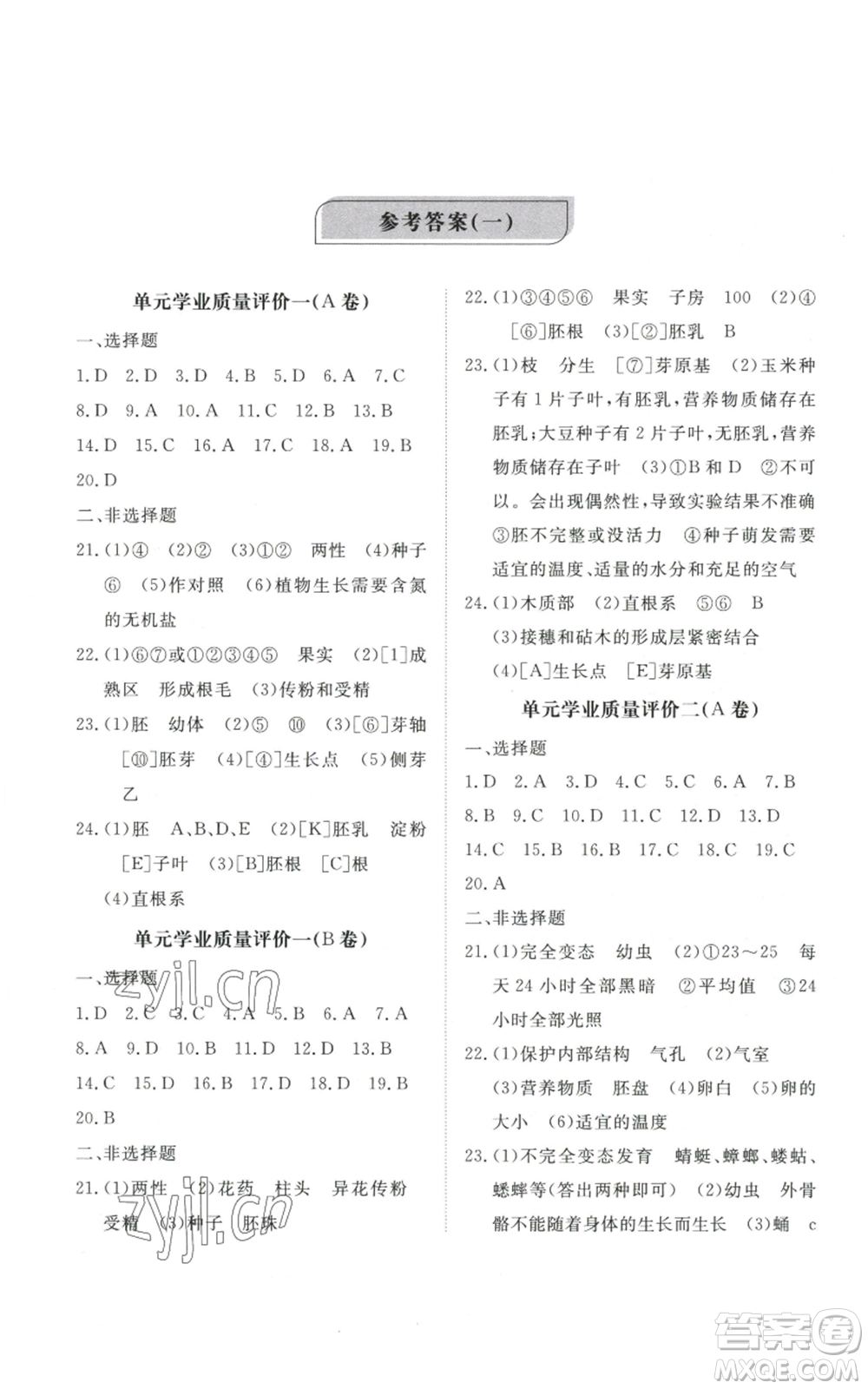 山東友誼出版社2022精練課堂分層作業(yè)八年級上冊生物學(xué)人教版參考答案