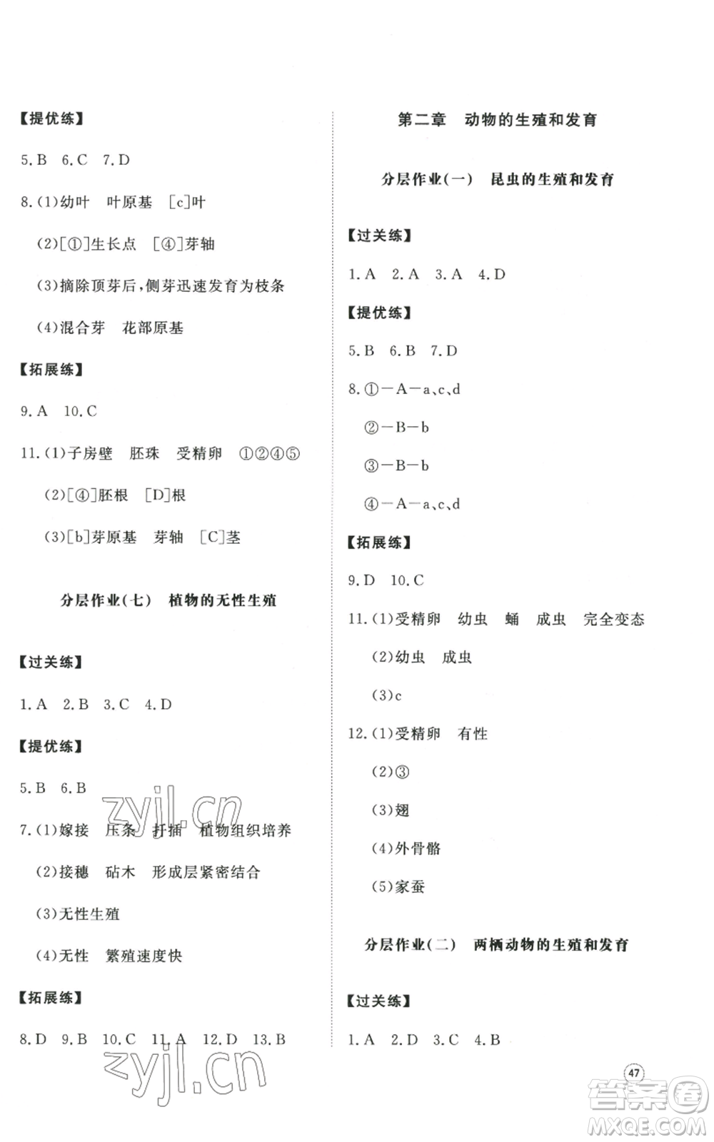 山東友誼出版社2022精練課堂分層作業(yè)八年級上冊生物學(xué)人教版參考答案