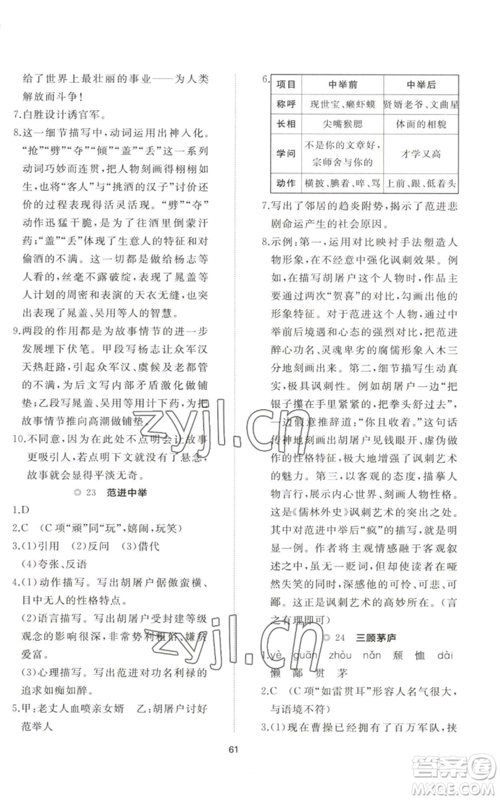 山東友誼出版社2022精練課堂分層作業(yè)九年級(jí)上冊(cè)語(yǔ)文人教版參考答案