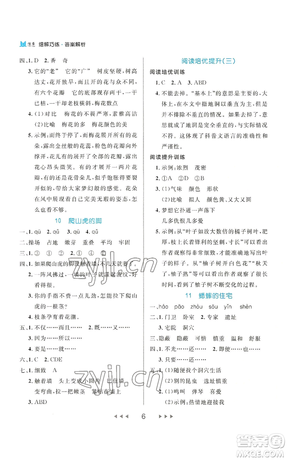 延邊大學出版社2022細解巧練四年級上冊語文部編版參考答案