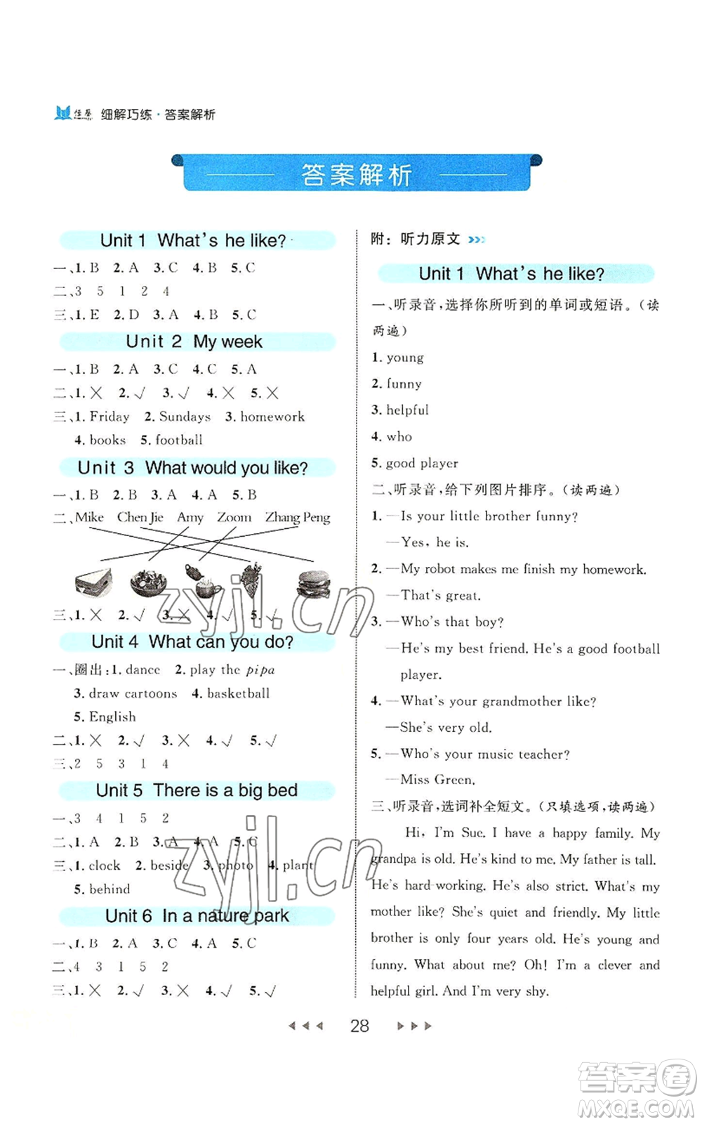 延邊大學(xué)出版社2022細解巧練五年級上冊英語人教版參考答案