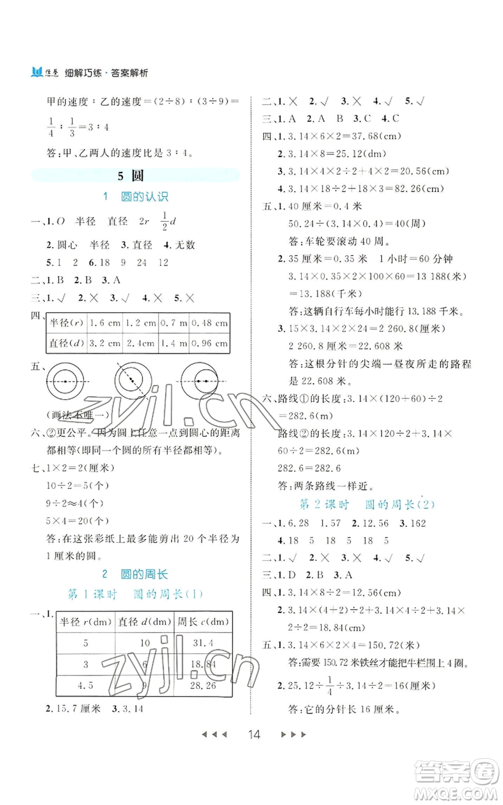 延邊大學(xué)出版社2022細(xì)解巧練六年級上冊數(shù)學(xué)人教版參考答案