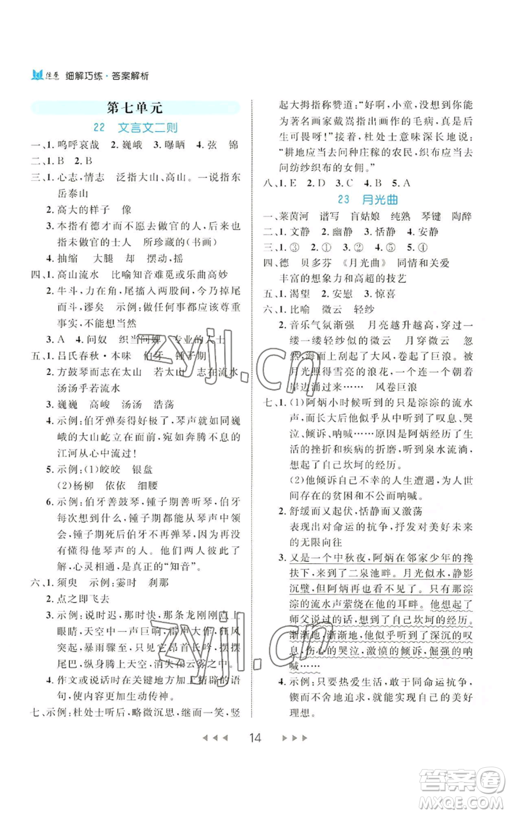 延邊大學(xué)出版社2022細(xì)解巧練六年級上冊語文部編版參考答案
