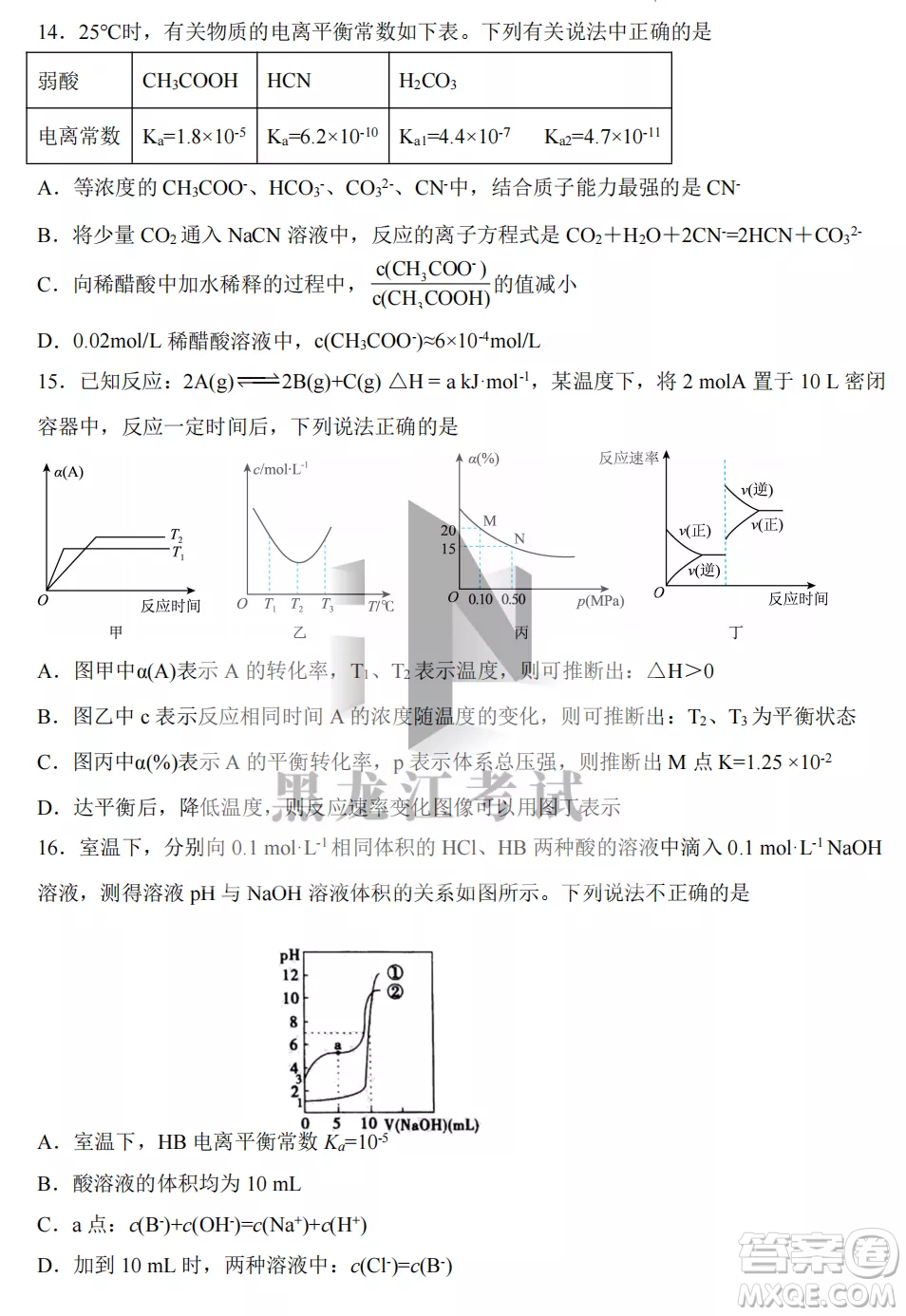 齊齊哈爾市實(shí)驗(yàn)中學(xué)2022-2023學(xué)年度第一學(xué)期高二期中考試化學(xué)試題及答案