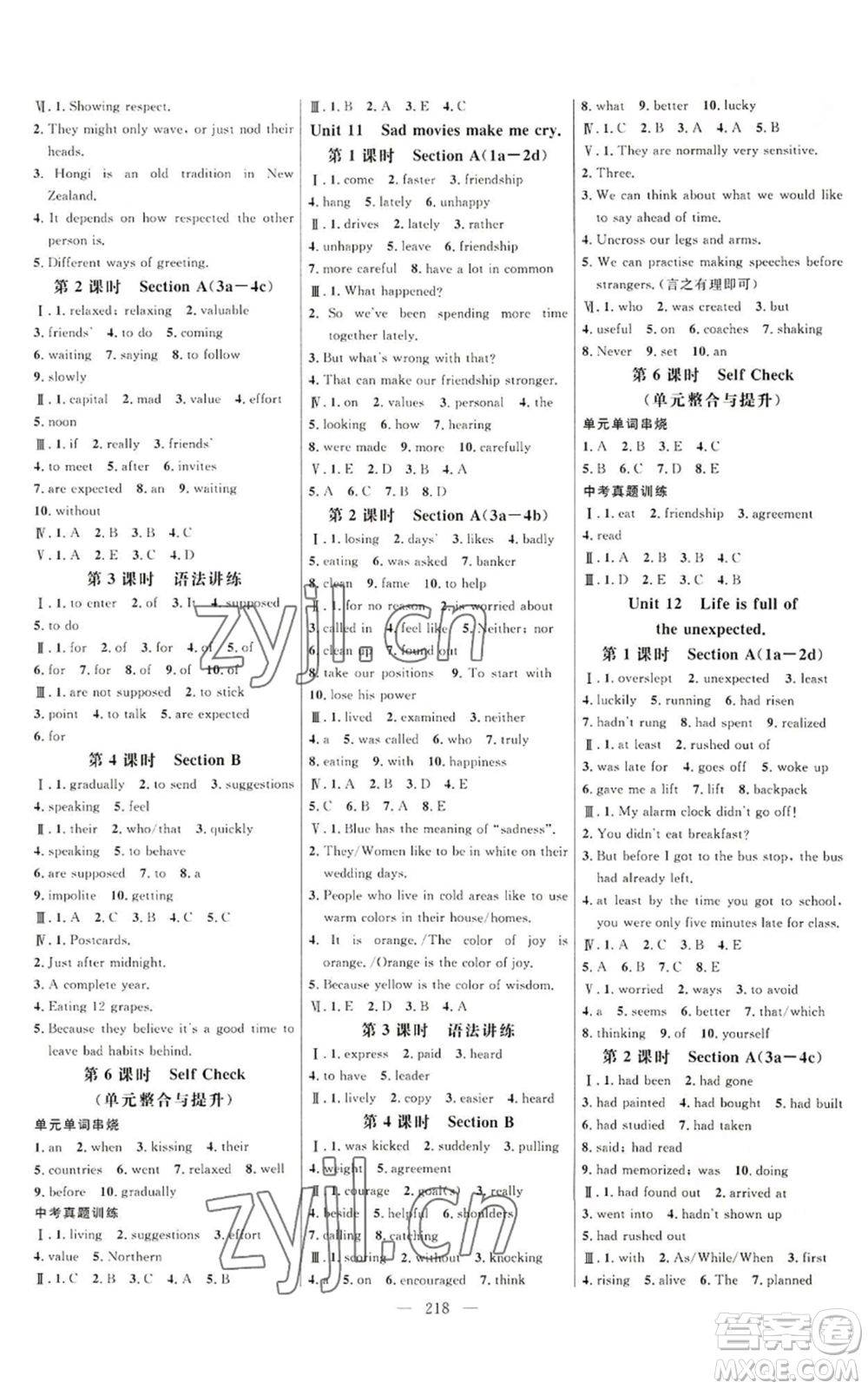 延邊大學(xué)出版社2022細(xì)解巧練九年級(jí)英語(yǔ)人教版參考答案