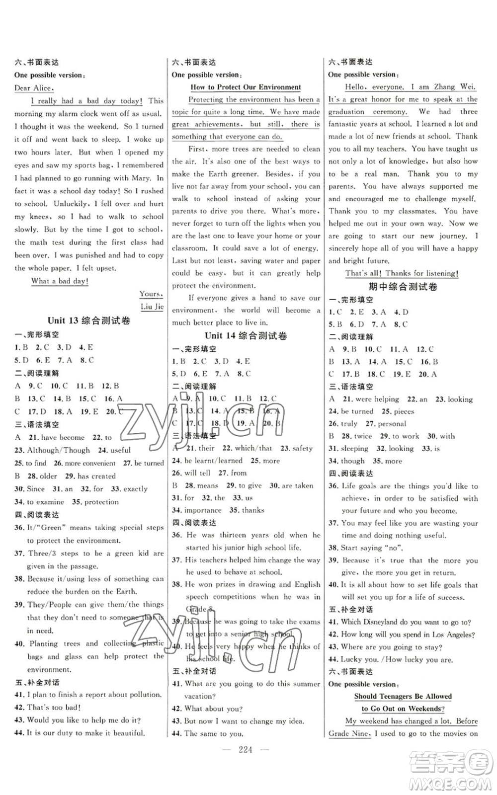延邊大學(xué)出版社2022細(xì)解巧練九年級(jí)英語(yǔ)人教版參考答案