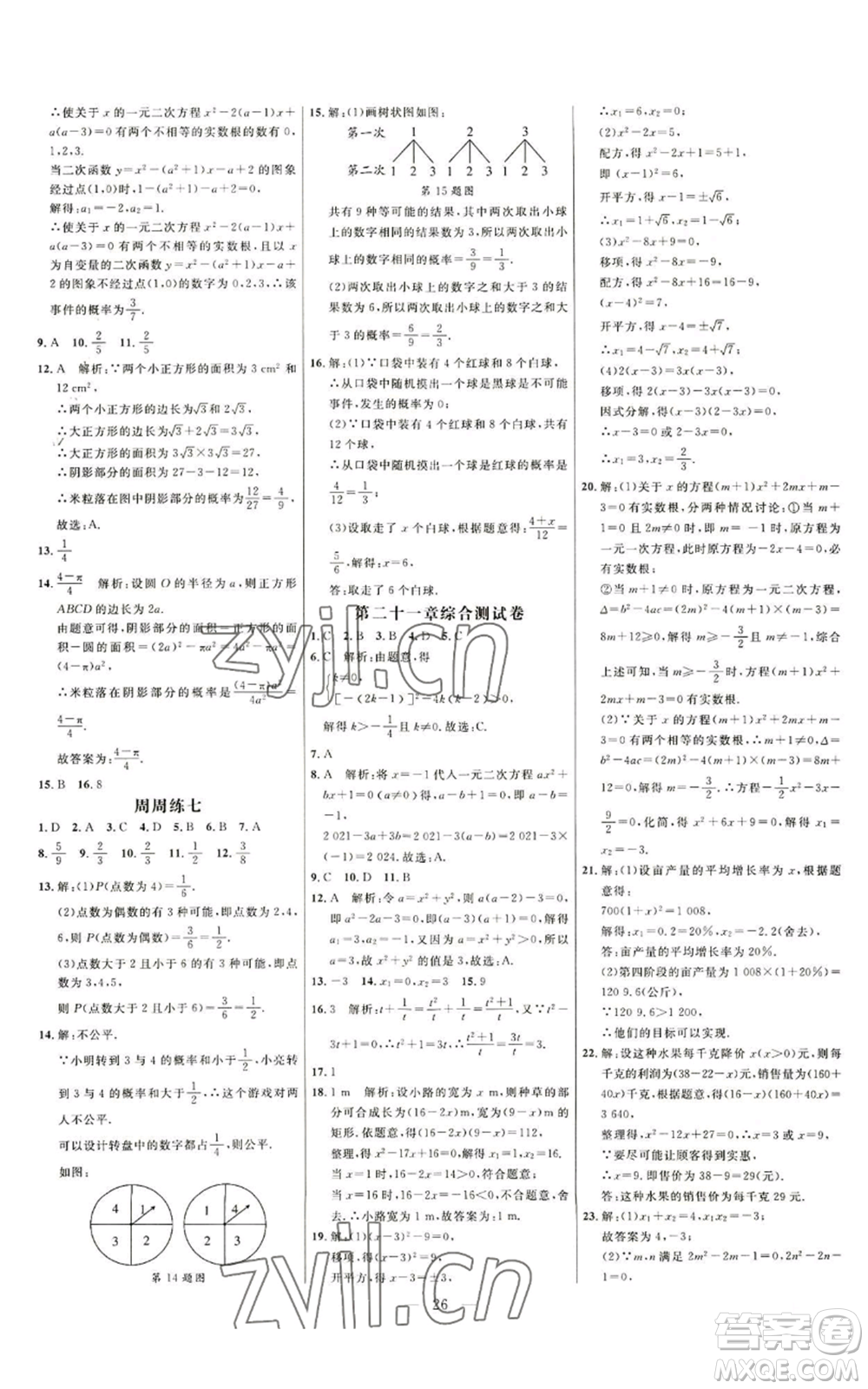 延邊大學出版社2022細解巧練九年級上冊數(shù)學人教版參考答案