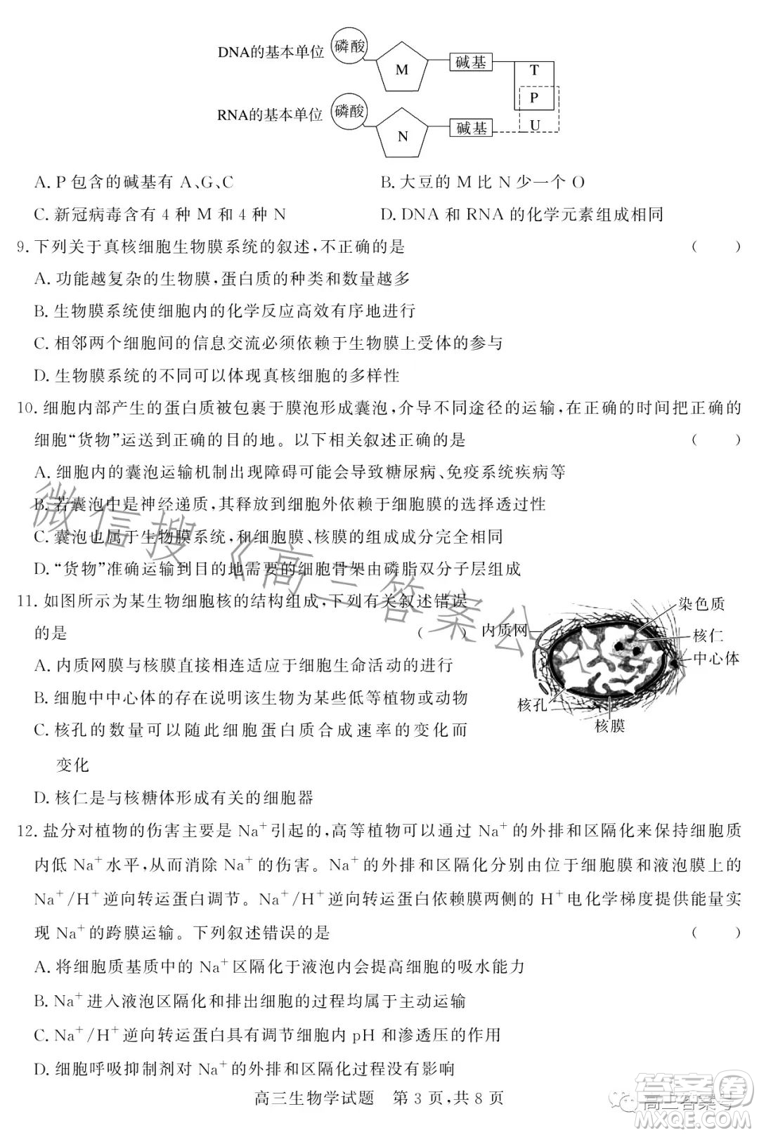 大同市2023屆高三第二次學(xué)情調(diào)研測試生物試卷答案