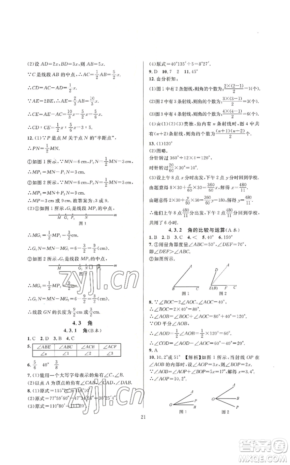 浙江教育出版社2022全優(yōu)新同步七年級上冊數(shù)學人教版A本參考答案