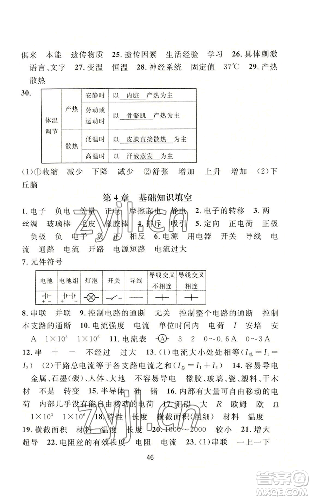 浙江教育出版社2022全優(yōu)新同步八年級(jí)上冊(cè)科學(xué)浙教版A本參考答案