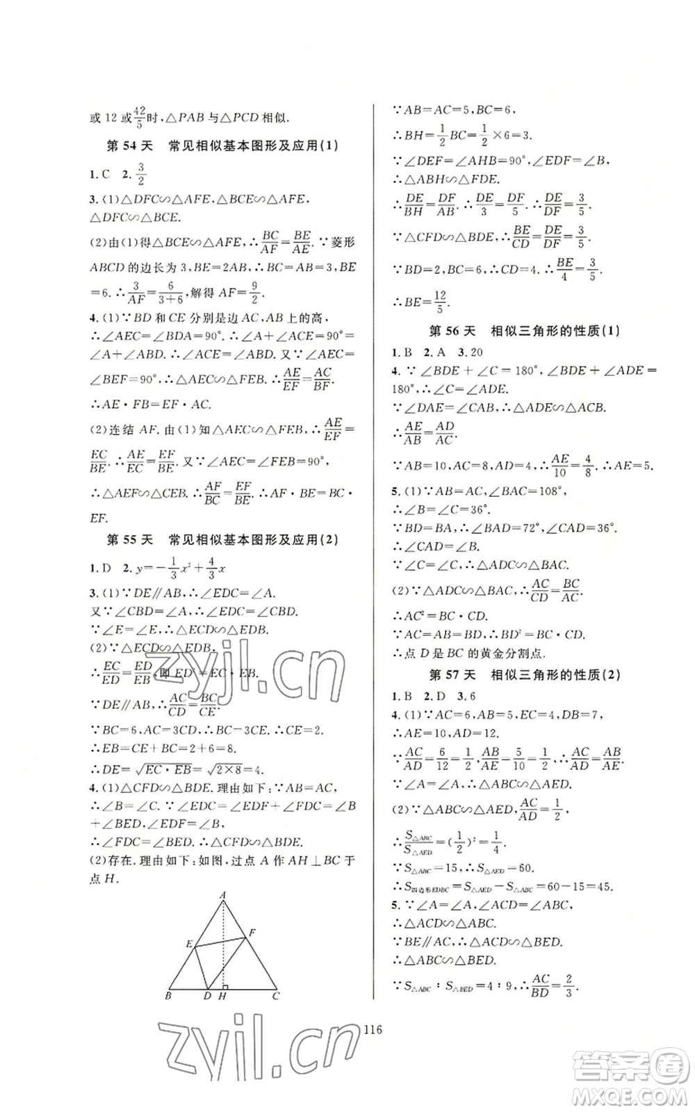 浙江教育出版社2022全優(yōu)新同步九年級數(shù)學浙教版A本參考答案