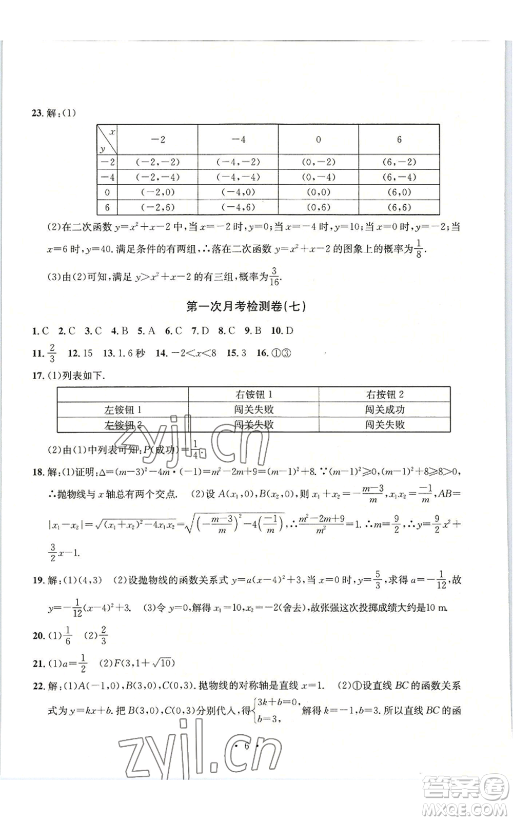 浙江工商大學(xué)出版社2022習(xí)題e百檢測(cè)卷九年級(jí)數(shù)學(xué)浙教版參考答案