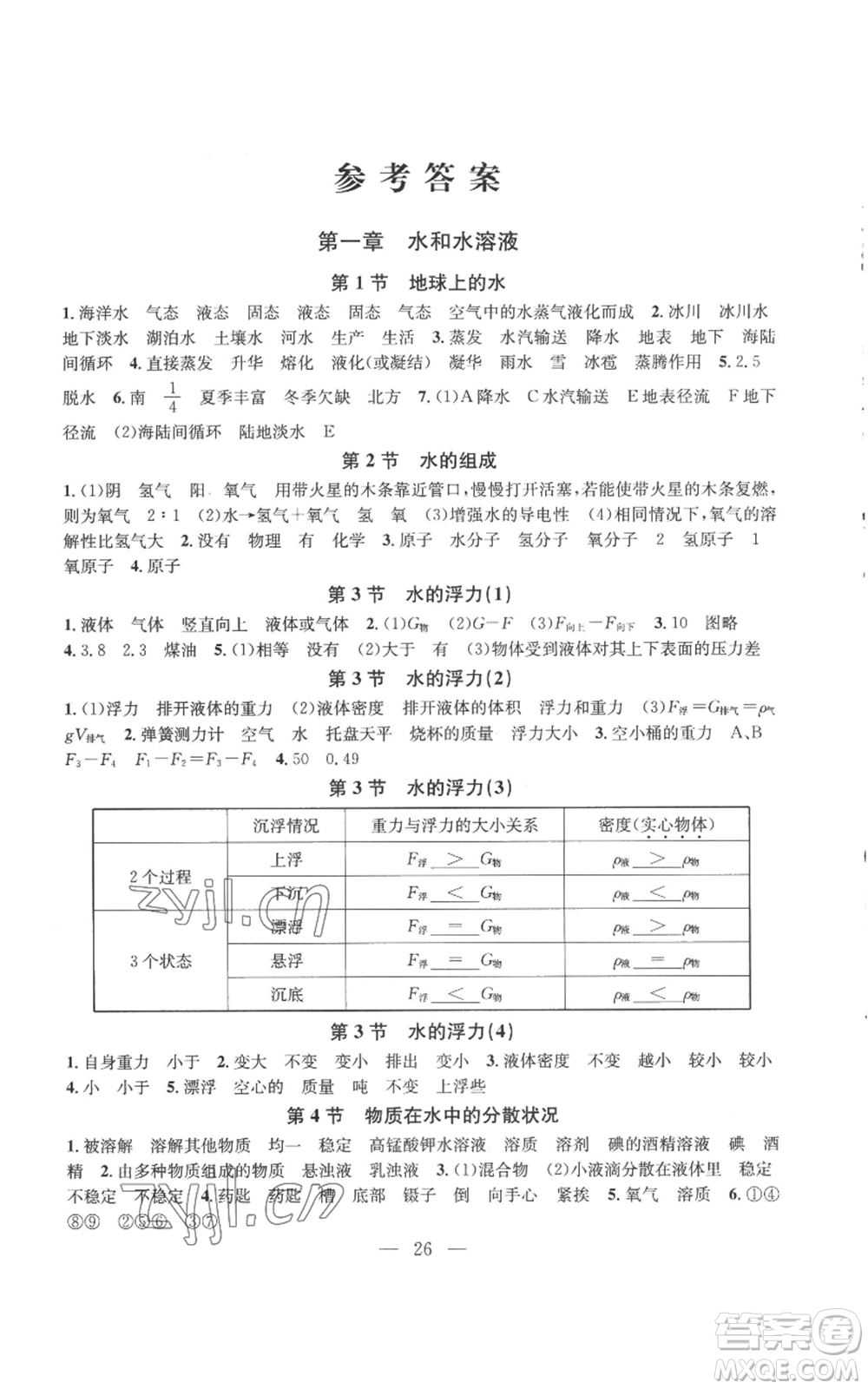 浙江工商大學(xué)出版社2022習(xí)題e百課時訓(xùn)練八年級上冊科學(xué)浙教版B版參考答案