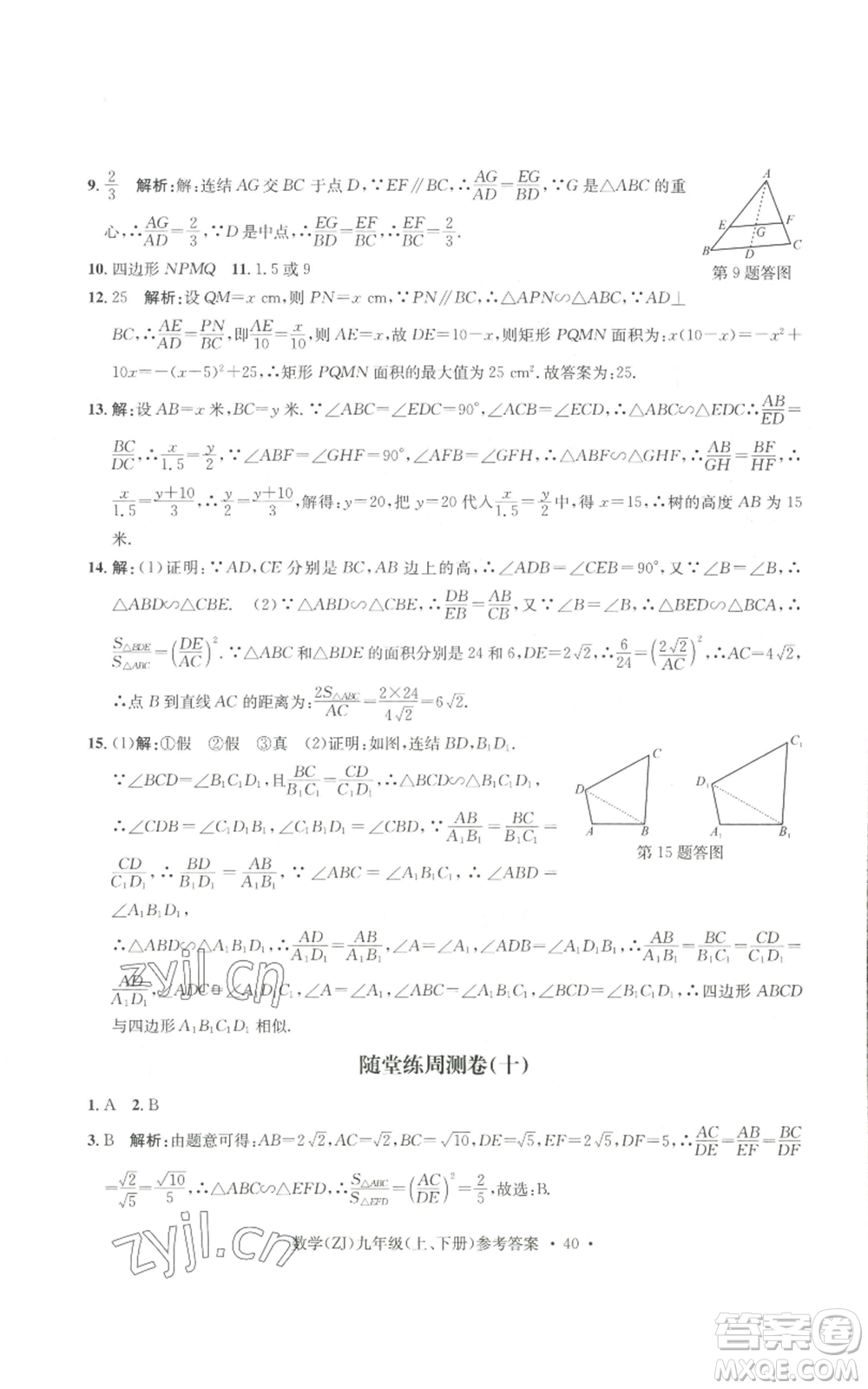 浙江工商大學出版社2022習題e百課時訓練九年級數(shù)學浙教版B版參考答案