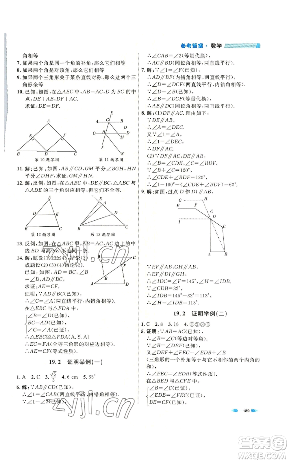 天津人民出版社2022上海作業(yè)八年級(jí)第一學(xué)期數(shù)學(xué)通用版參考答案