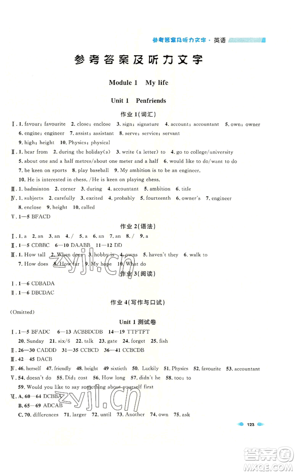 天津人民出版社2022上海作業(yè)八年級(jí)第一學(xué)期英語(yǔ)牛津版參考答案