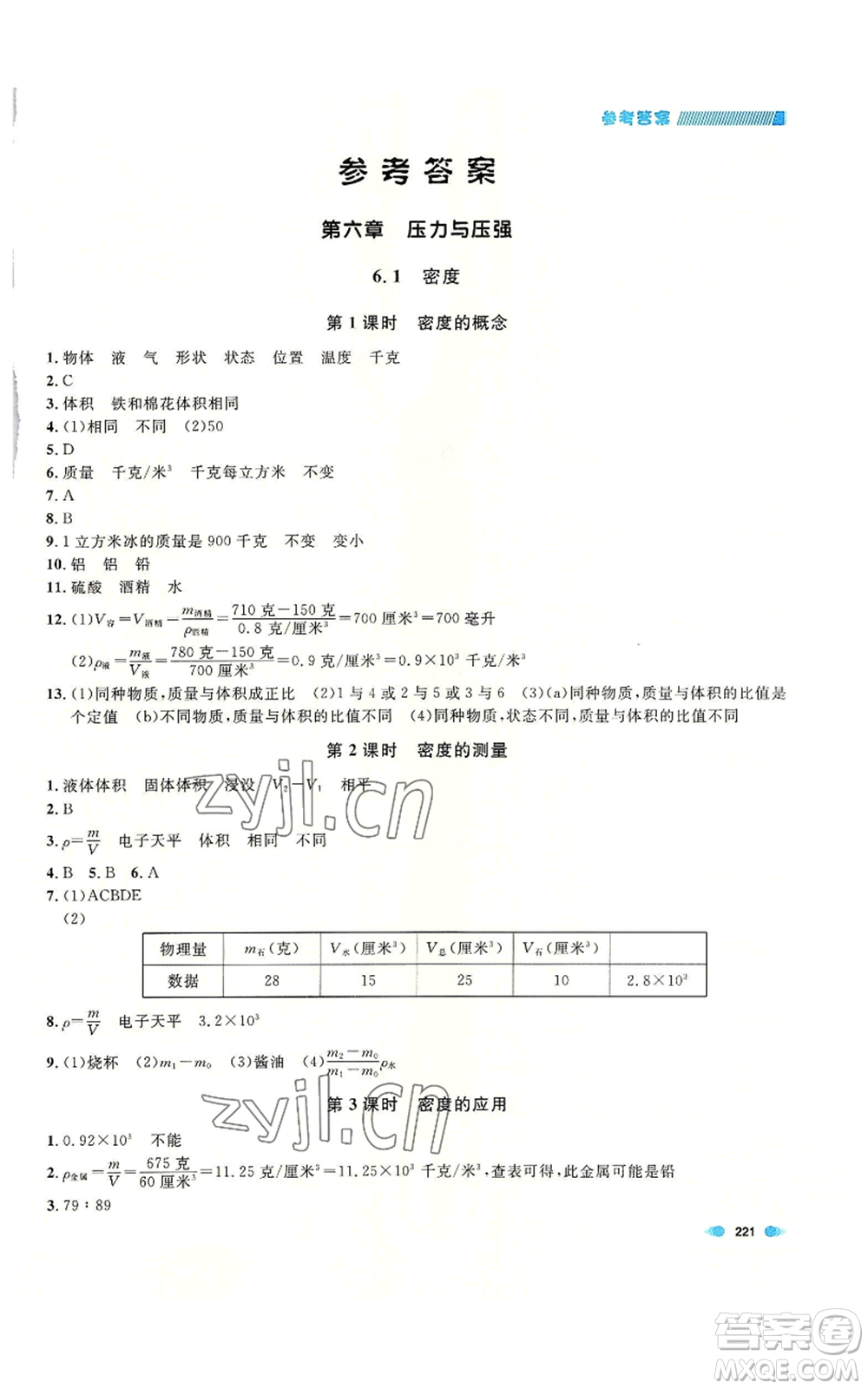 天津人民出版社2022上海作業(yè)九年級(jí)物理通用版參考答案