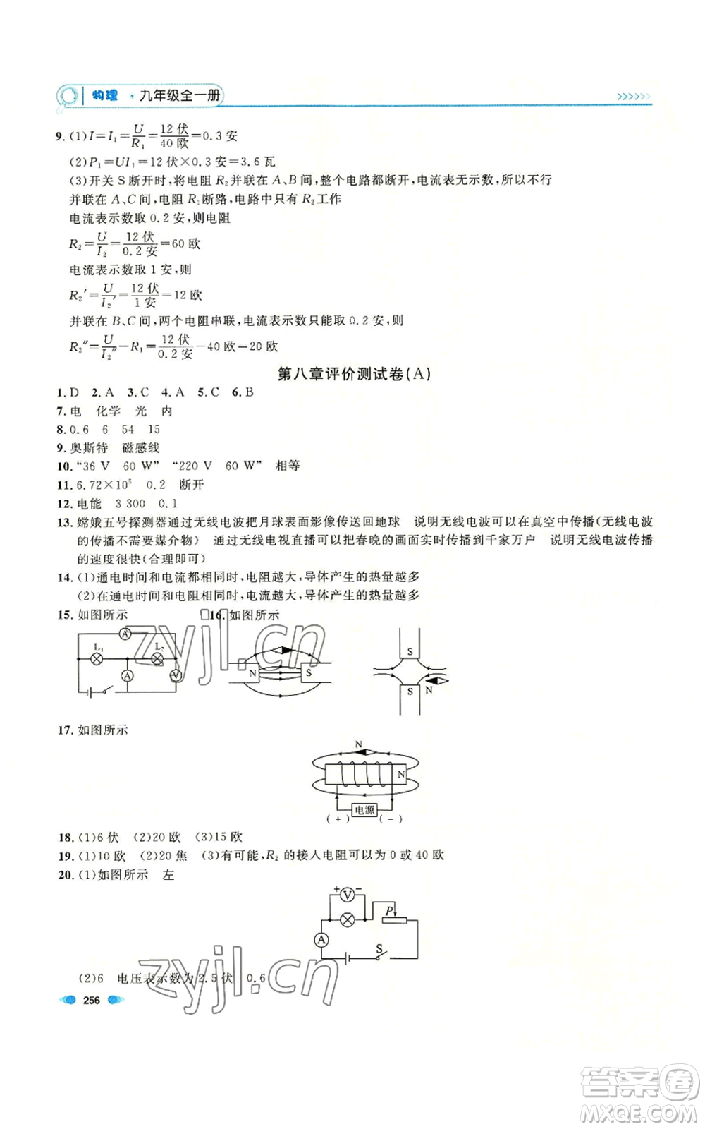 天津人民出版社2022上海作業(yè)九年級(jí)物理通用版參考答案