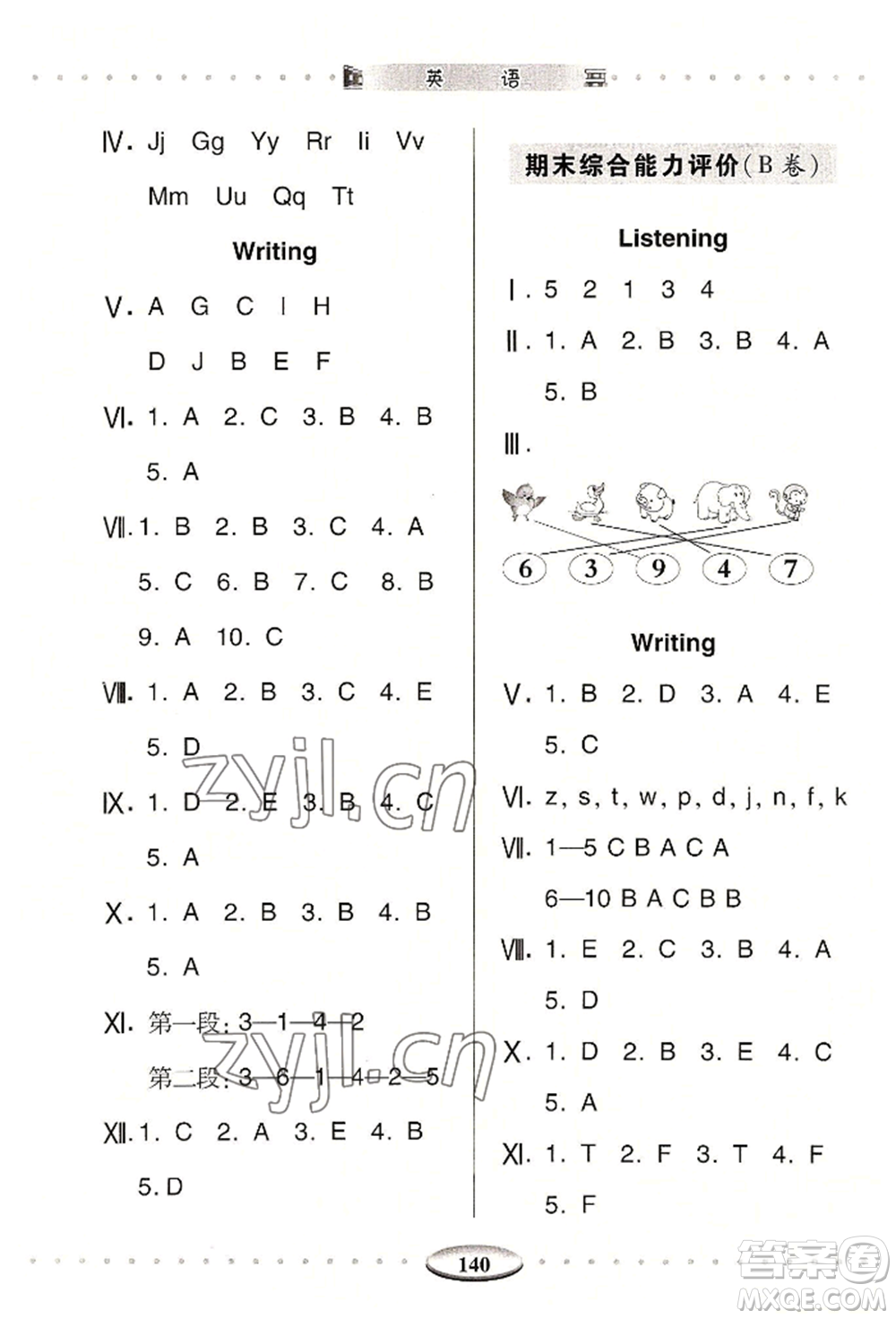 青島出版社2022智慧學(xué)習(xí)三年級上冊英語通用版參考答案