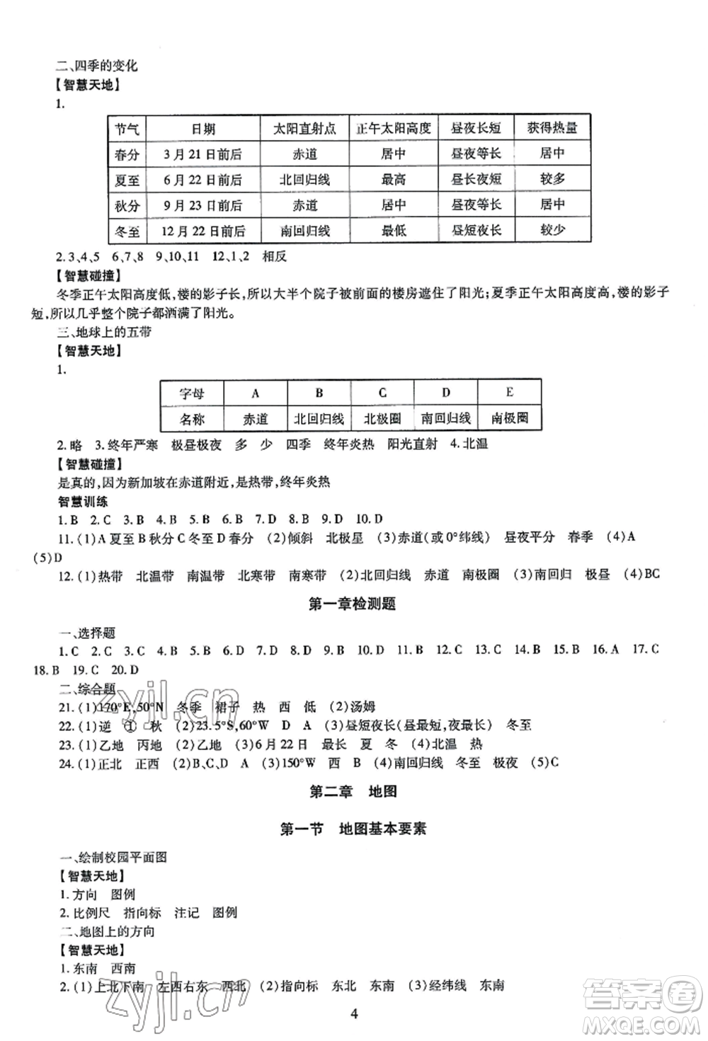 明天出版社2022智慧學(xué)習(xí)導(dǎo)學(xué)練七年級上冊地理人教版參考答案