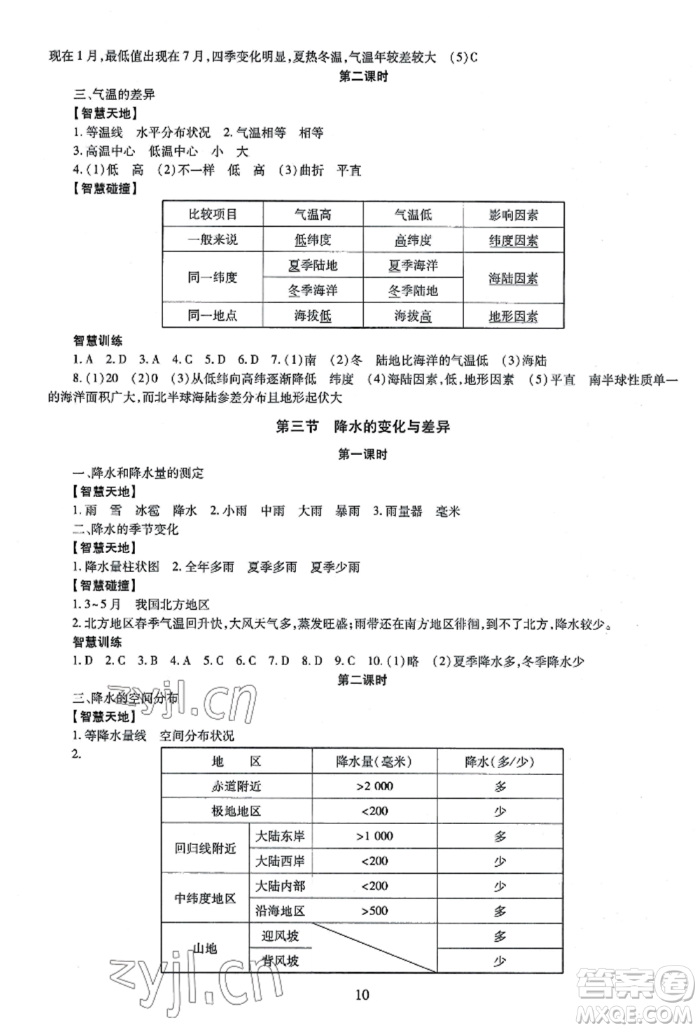 明天出版社2022智慧學(xué)習(xí)導(dǎo)學(xué)練七年級上冊地理人教版參考答案
