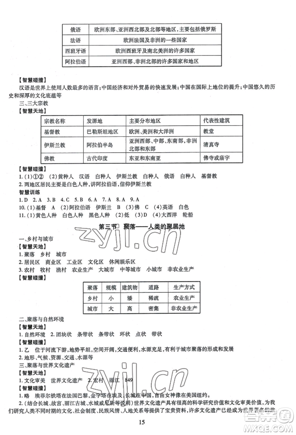 明天出版社2022智慧學(xué)習(xí)導(dǎo)學(xué)練七年級上冊地理人教版參考答案