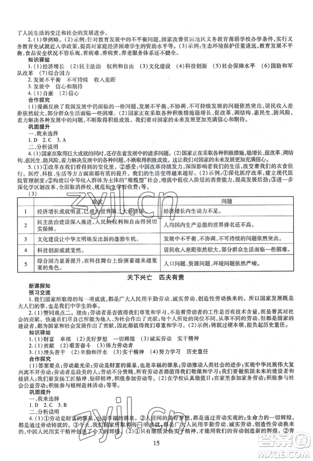 明天出版社2022智慧學(xué)習(xí)導(dǎo)學(xué)練八年級(jí)上冊(cè)道德與法治人教版參考答案