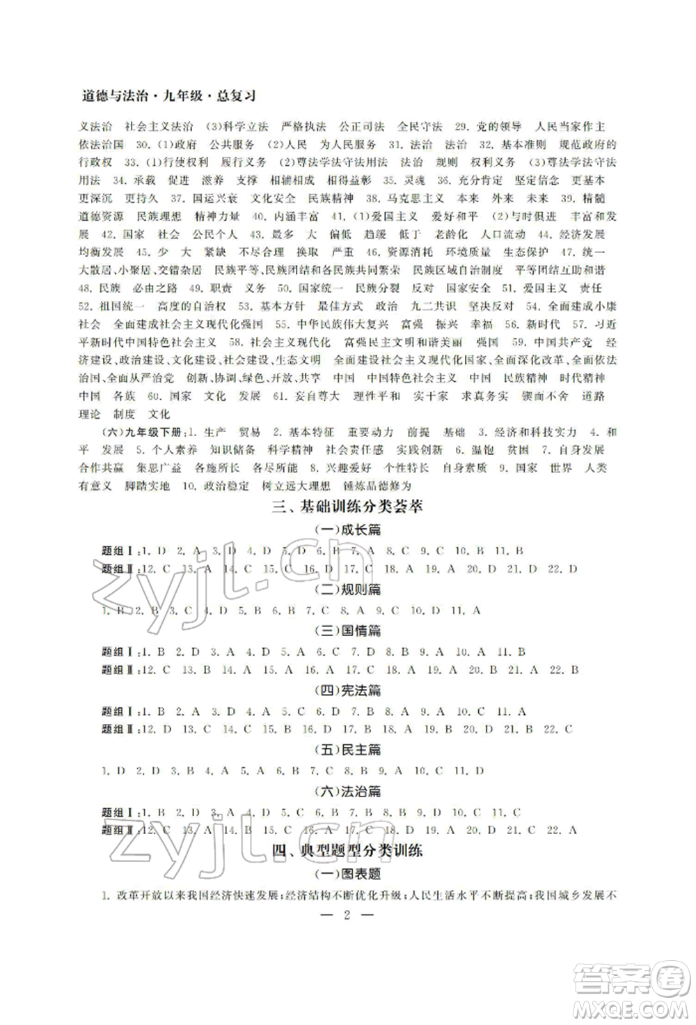 南京大學(xué)出版社2022智慧學(xué)習(xí)初中學(xué)科單元試卷九年級(jí)道德與法治總復(fù)習(xí)通用版參考答案