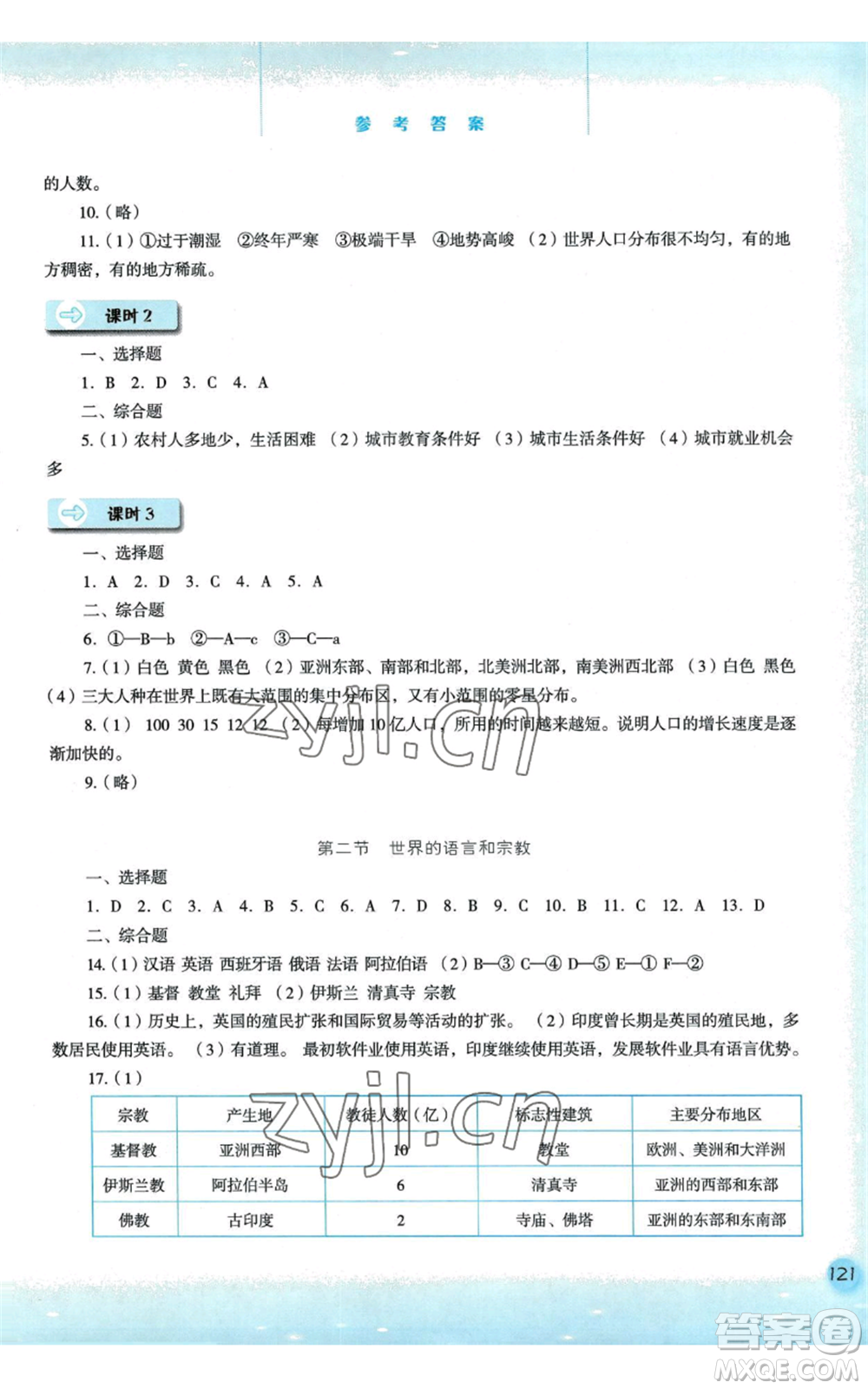 河北人民出版社2022同步訓練七年級上冊地理人教版參考答案